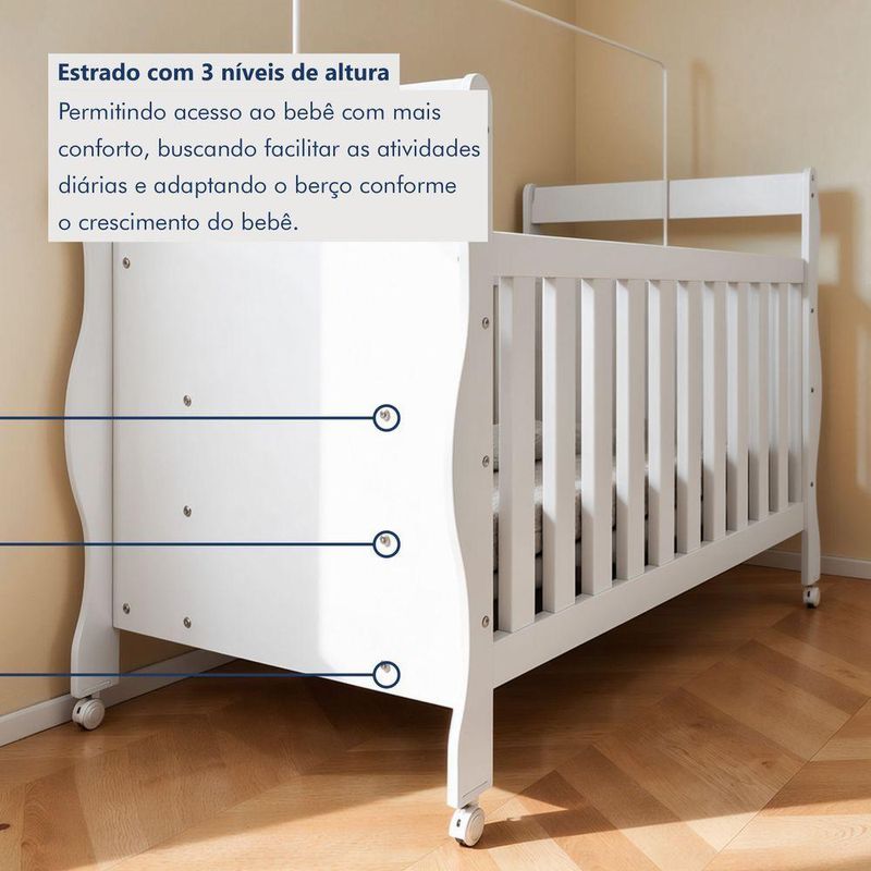 Quarto De Bebê Completo Com Guarda-roupa, Berço E Cômoda Lipe Em Mdf Branco