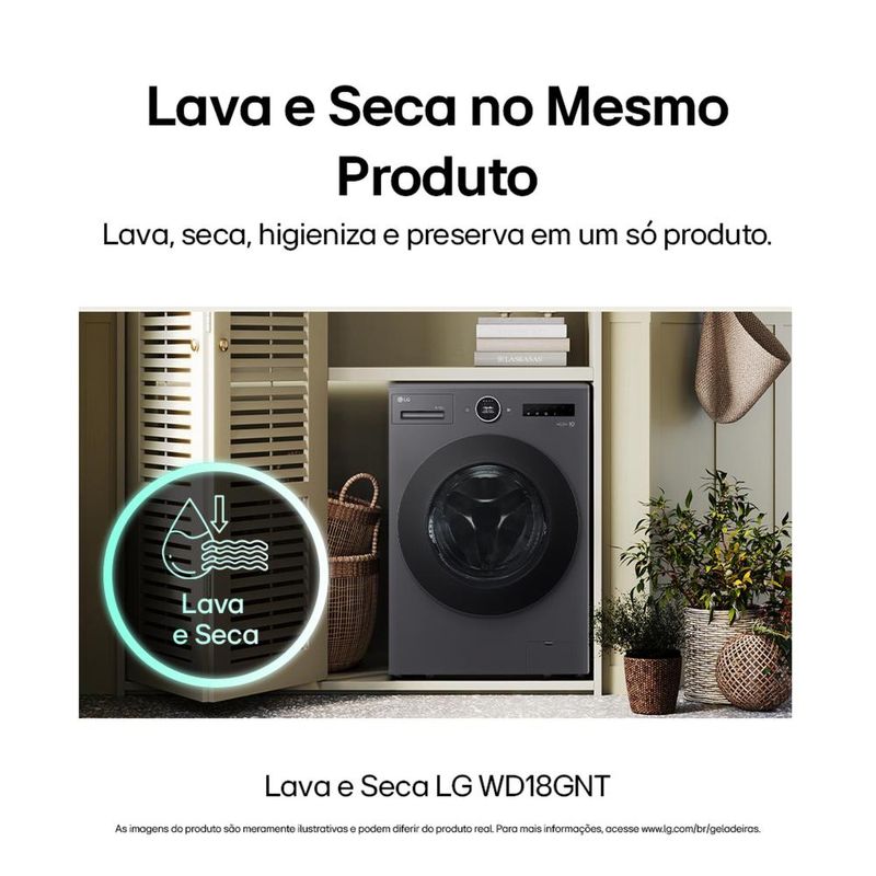 Lava e seca lg wd18gnts6 18kg/10kg ai dd wi-fi turbowash 360° vapor black inox