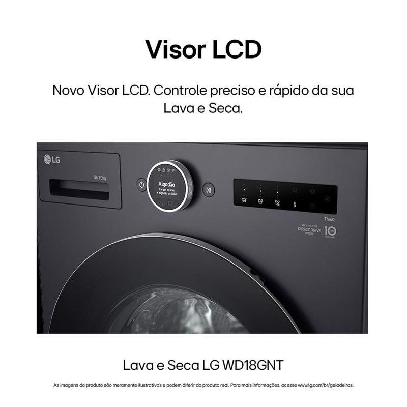 Lava e seca lg wd18gnts6 18kg/10kg ai dd wi-fi turbowash 360° vapor black inox