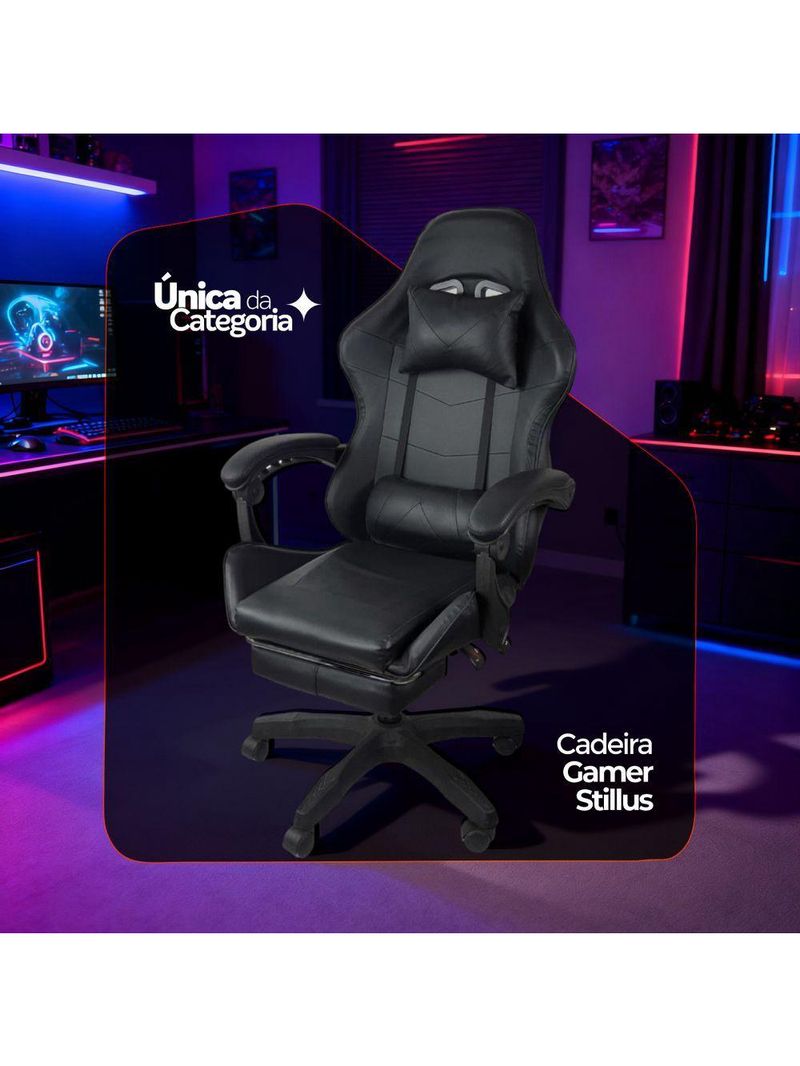 Cadeira Gamer Stillus Oficial Apoio Para Pés Preto