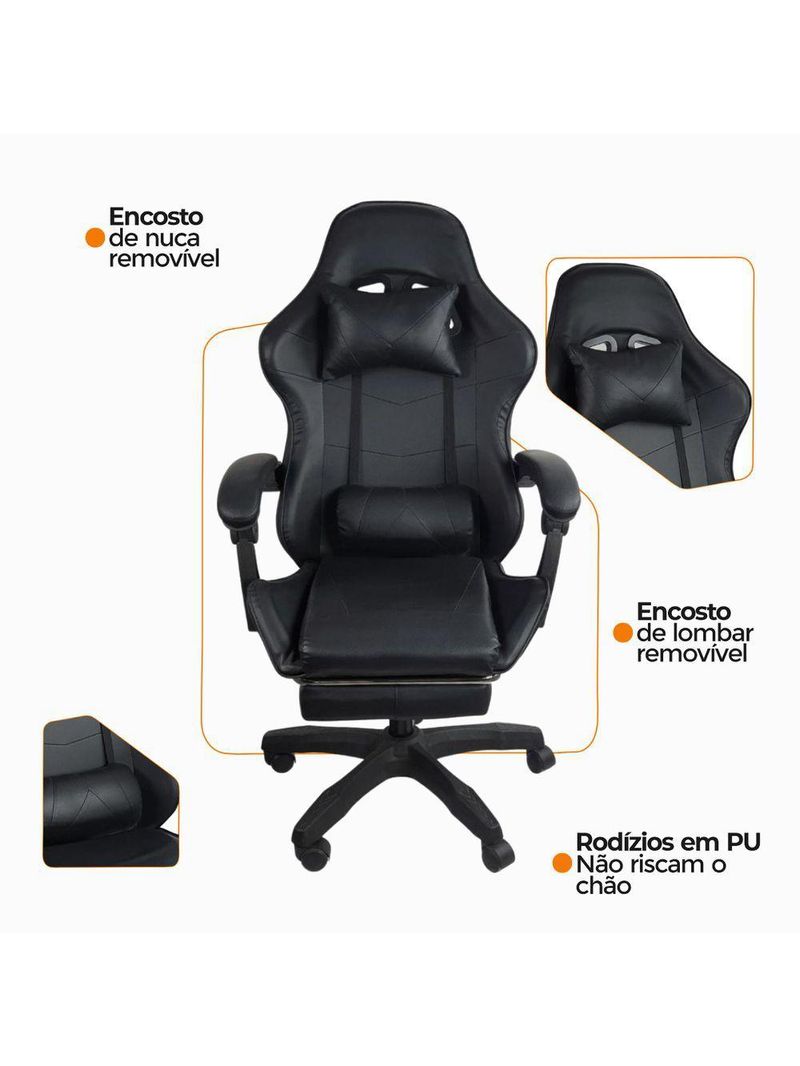 Cadeira Gamer Stillus Oficial Apoio Para Pés Preto