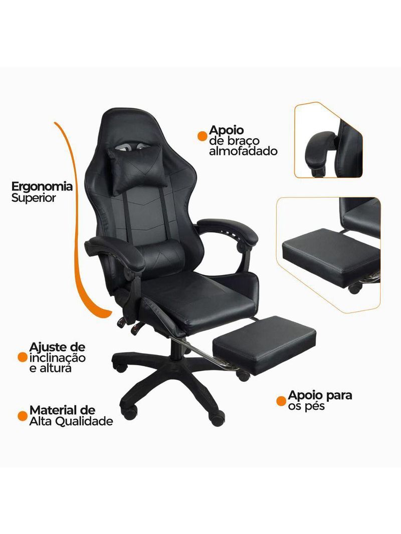 Cadeira Gamer Stillus Oficial Apoio Para Pés Preto