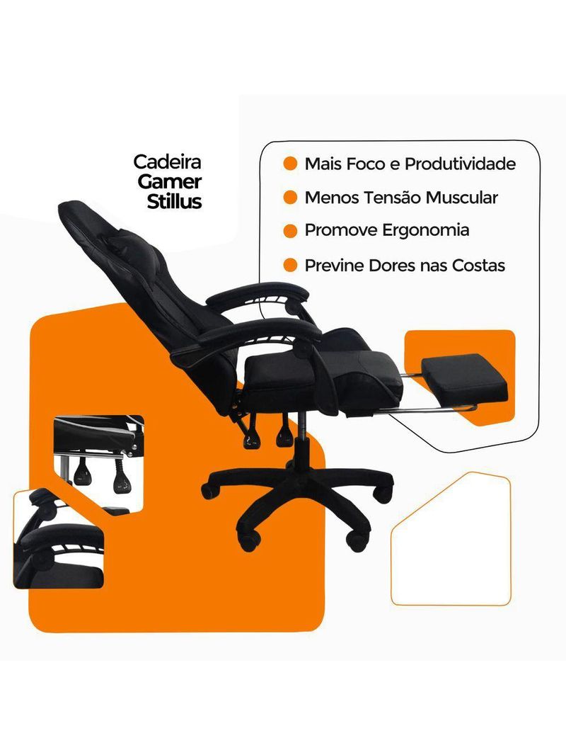 Cadeira Gamer Stillus Oficial Apoio Para Pés Preto