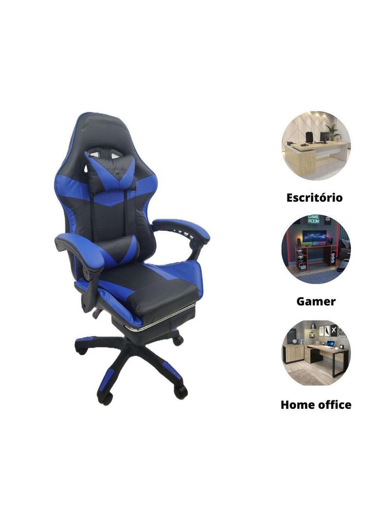 Cadeira Gamer Stillus Oficial Apoio Pés Preto/azul