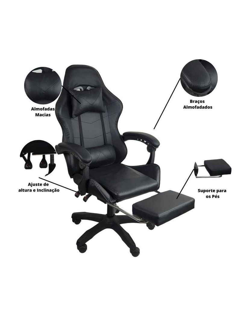 Cadeira Gamer Stillus Oficial Apoio Para Pés Preto