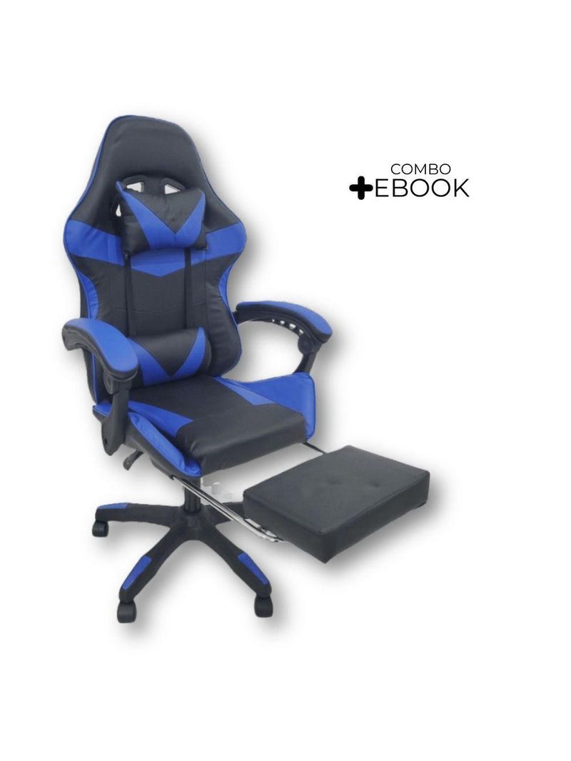 Cadeira Gamer Stillus Oficial Apoio Pés Preto/azul
