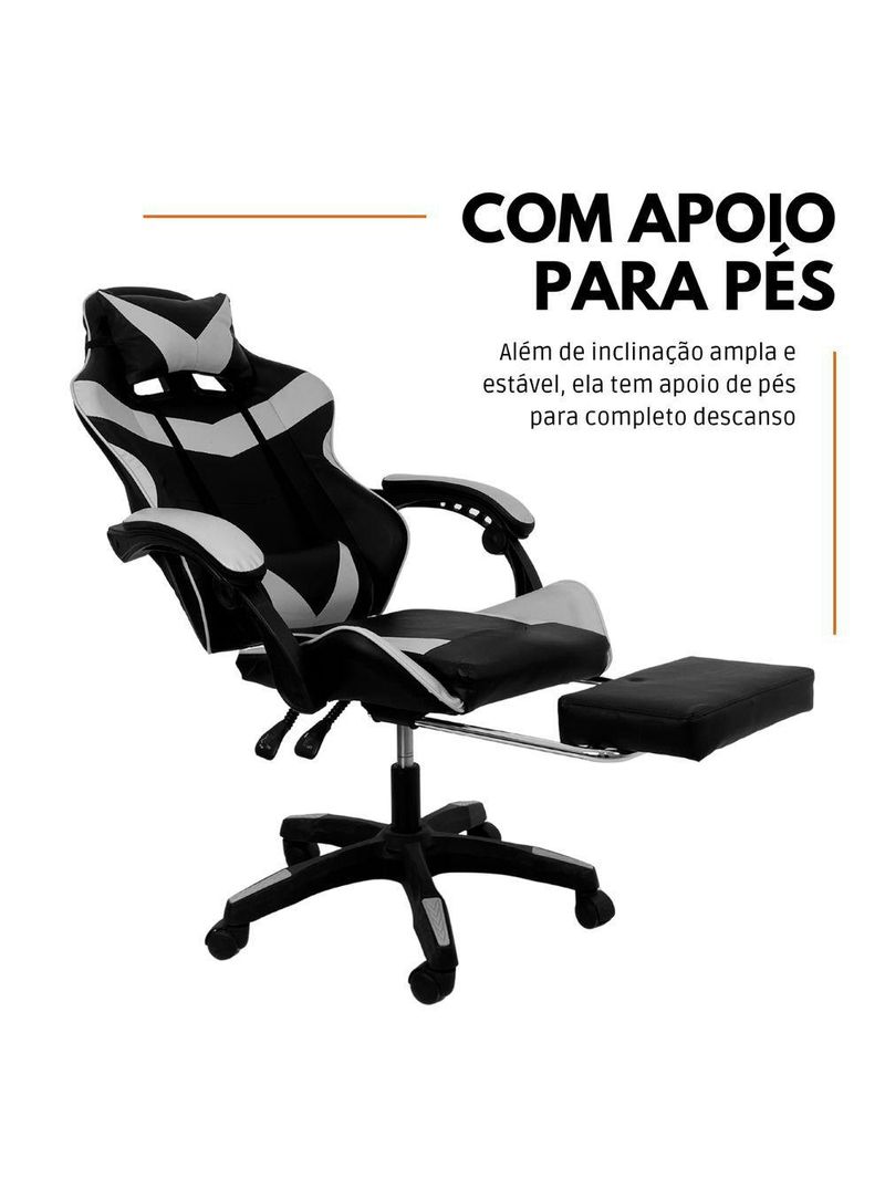 Cadeira Gamer Stillus Oficial Apoio Pés Preto/branco
