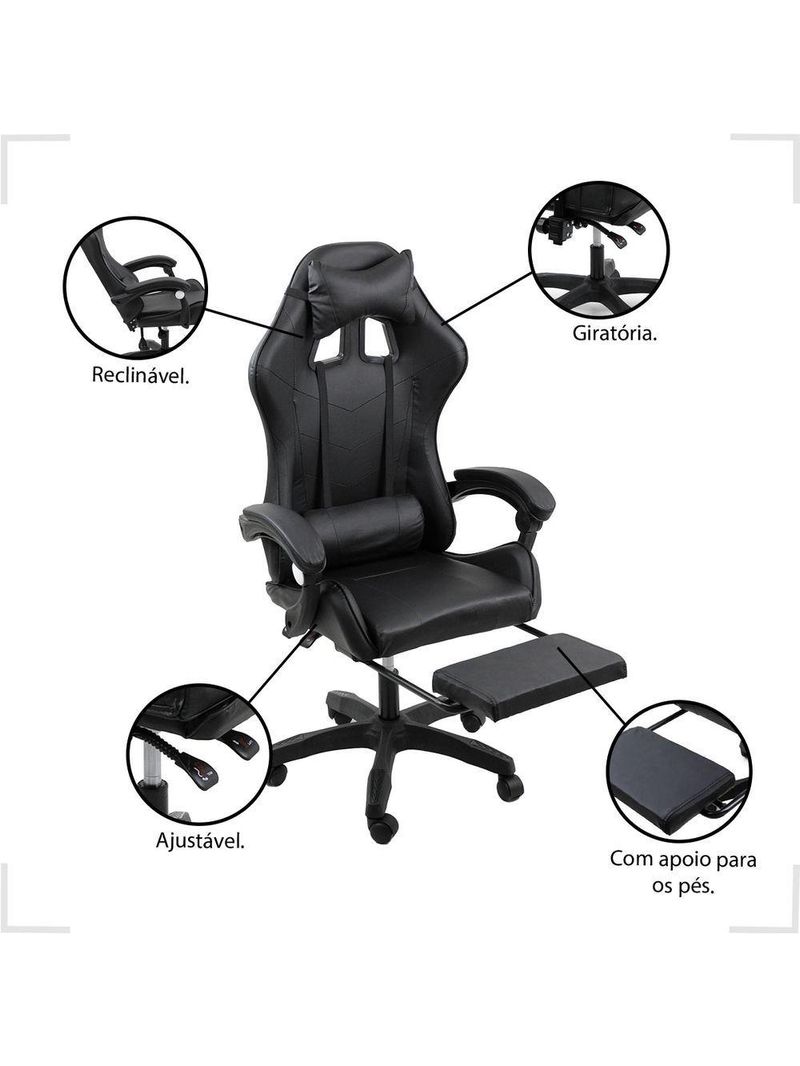 Cadeira Gamer Stillus Ergonômica Oficial Apoio De Pés Preto
