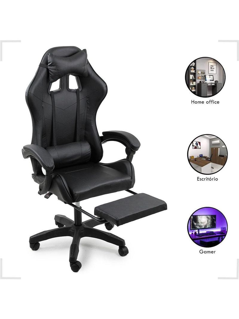 Cadeira Gamer Stillus Ergonômica Oficial Apoio De Pés Preto