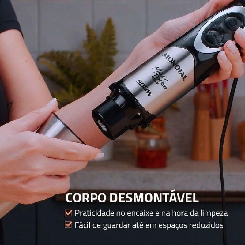 Mixer de Mão Mondial M-16-BI 500W 1 Velocidade Inox e Preto 110V