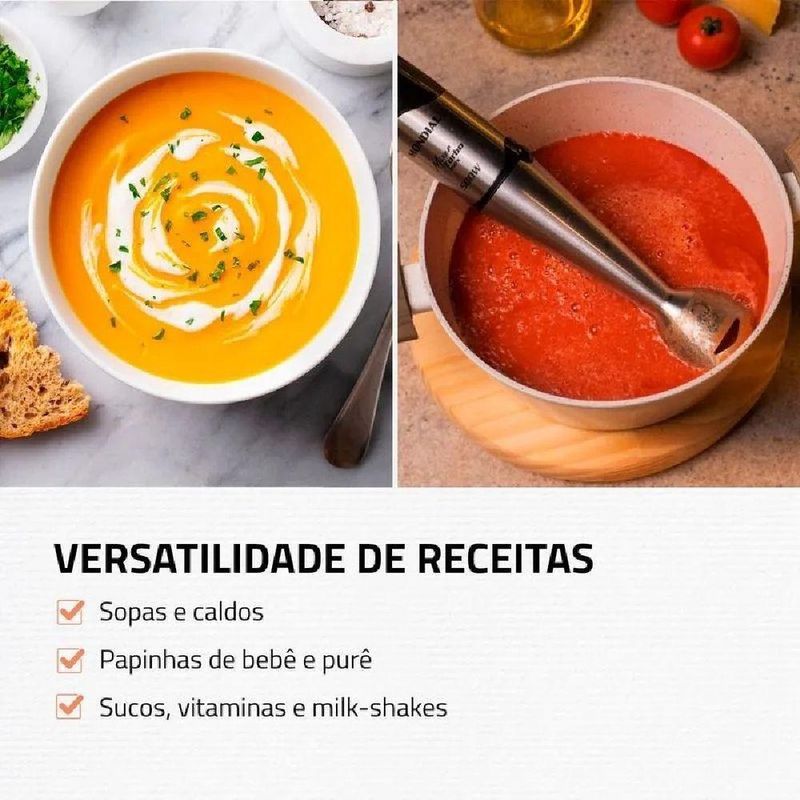 Mixer de Mão Mondial M-16-BI 500W 1 Velocidade Inox e Preto 110V