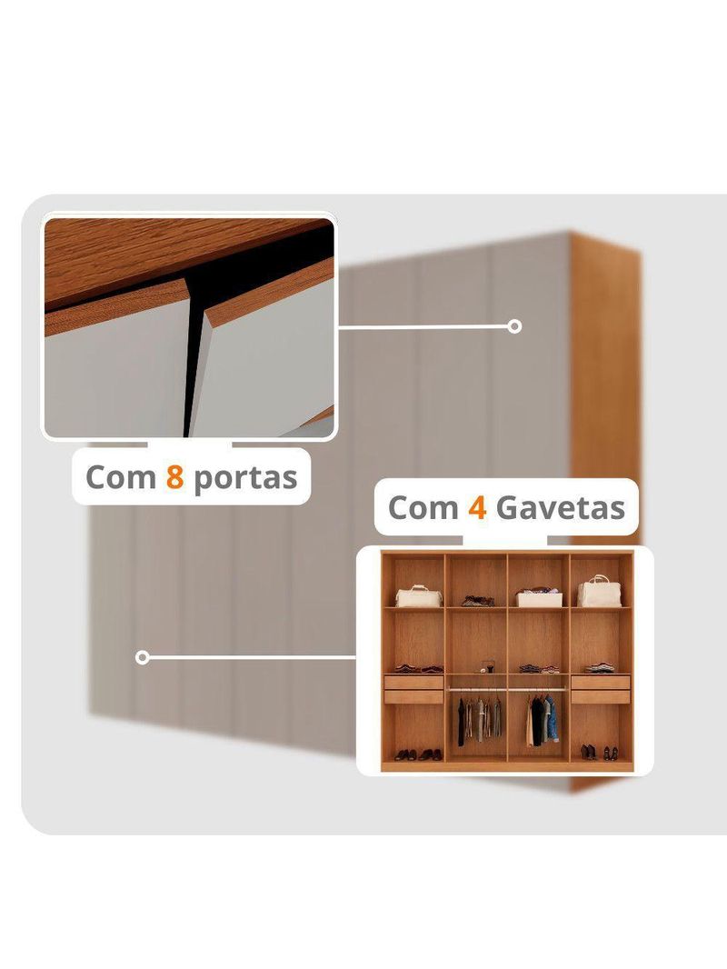 Guarda Roupa Casal Atacama Mdf Moderna Mobília Naturalle/off White