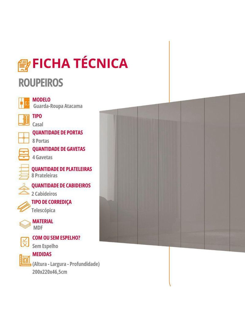 Guarda Roupa Casal Atacama Mdf Moderna Mobília Naturalle/off White