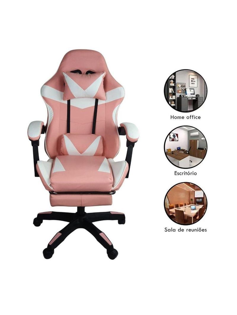 Cadeira Gamer Stillus Oficial Apoio Pés Branco/rosa