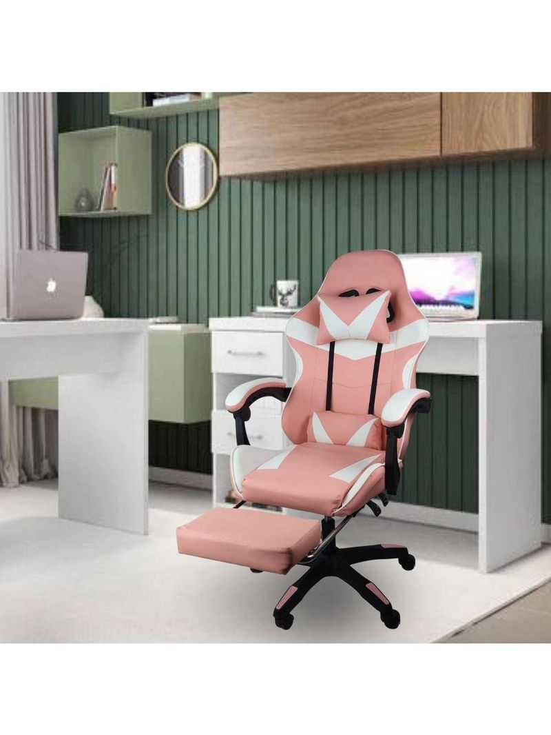 Cadeira Gamer Stillus Oficial Apoio Pés Branco/rosa