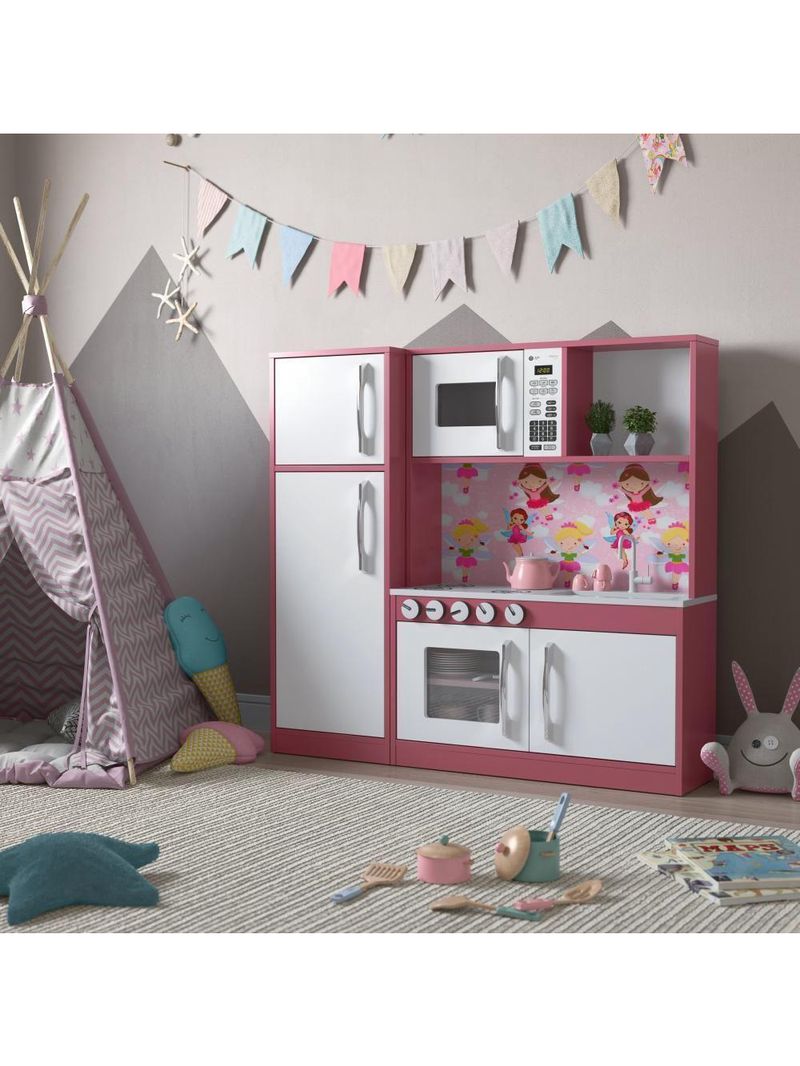Cozinha Infantil Com Refrigerador Diana Em Mdf Branco-rosa - Ofertamo