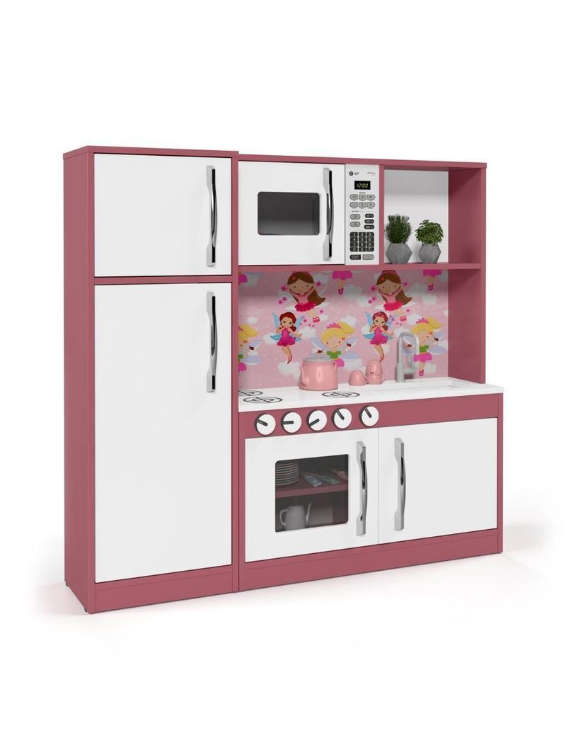 Cozinha Infantil Com Refrigerador Diana Em Mdf Branco-rosa - Ofertamo
