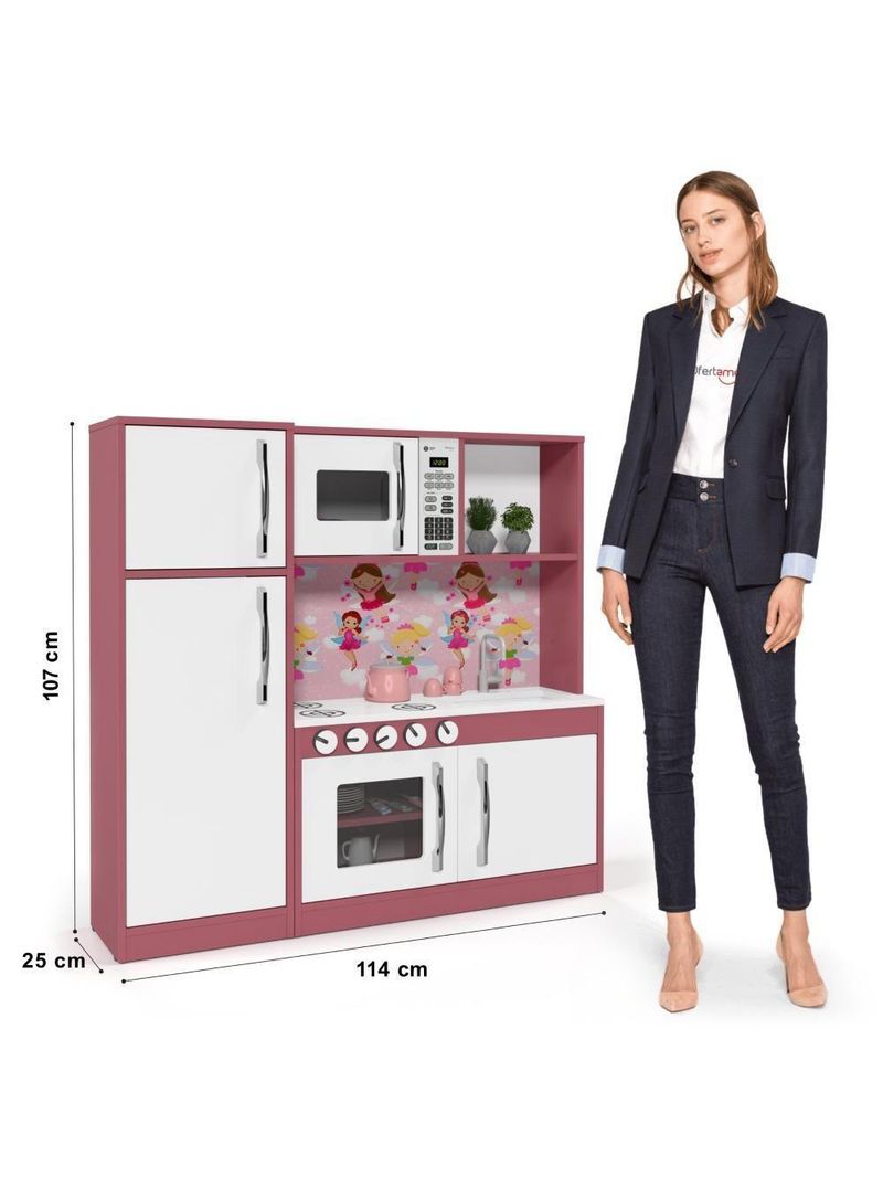 Cozinha Infantil Com Refrigerador Diana Em Mdf Branco-rosa - Ofertamo