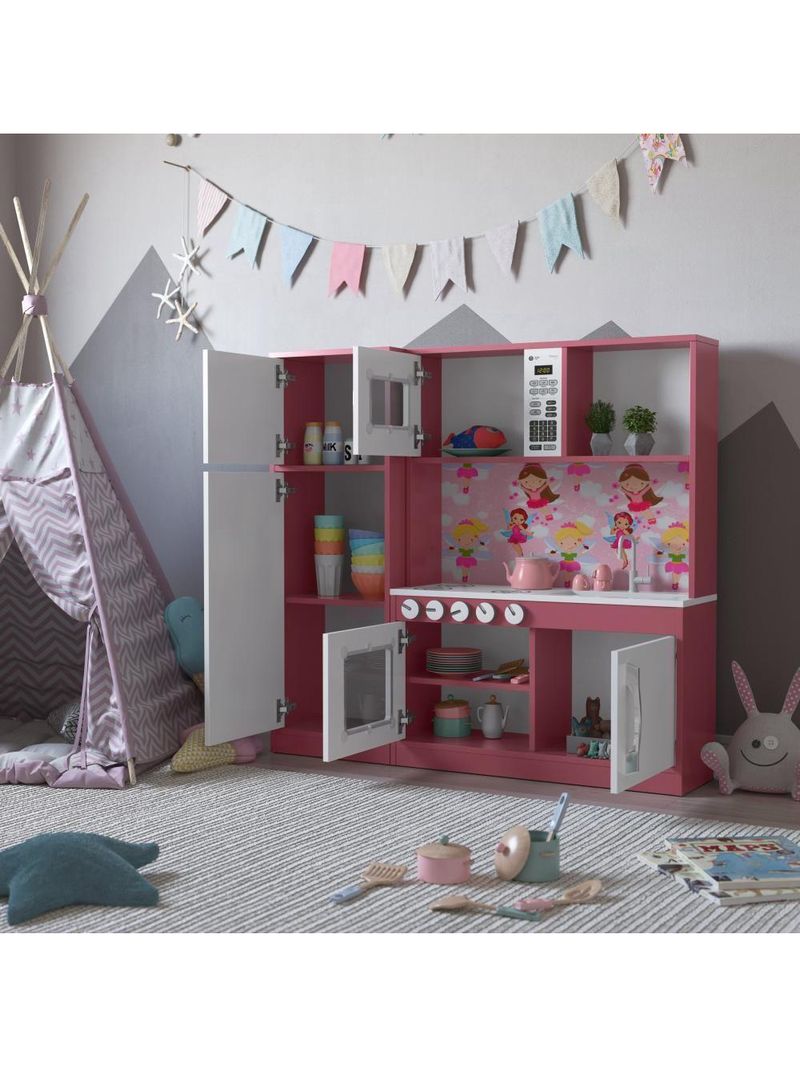 Cozinha Infantil Com Refrigerador Diana Em Mdf Branco-rosa - Ofertamo