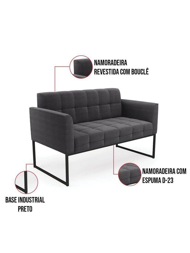 Sofá Namoradeira E 2 Poltronas Industrial Pto Elisa Bouclê Grafite D03 - D?rossi