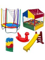 Kit Pula Pula 1,40m + Piscina De Bolinhas 1,00m + 500 Bolinhas + Escorregador Médio + Gangorra 1 L