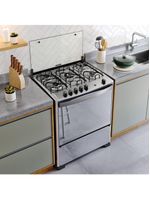 Fogão 5 Bocas Dako Magister Style Espelhado Com Mesa Inox Preto Bivolt