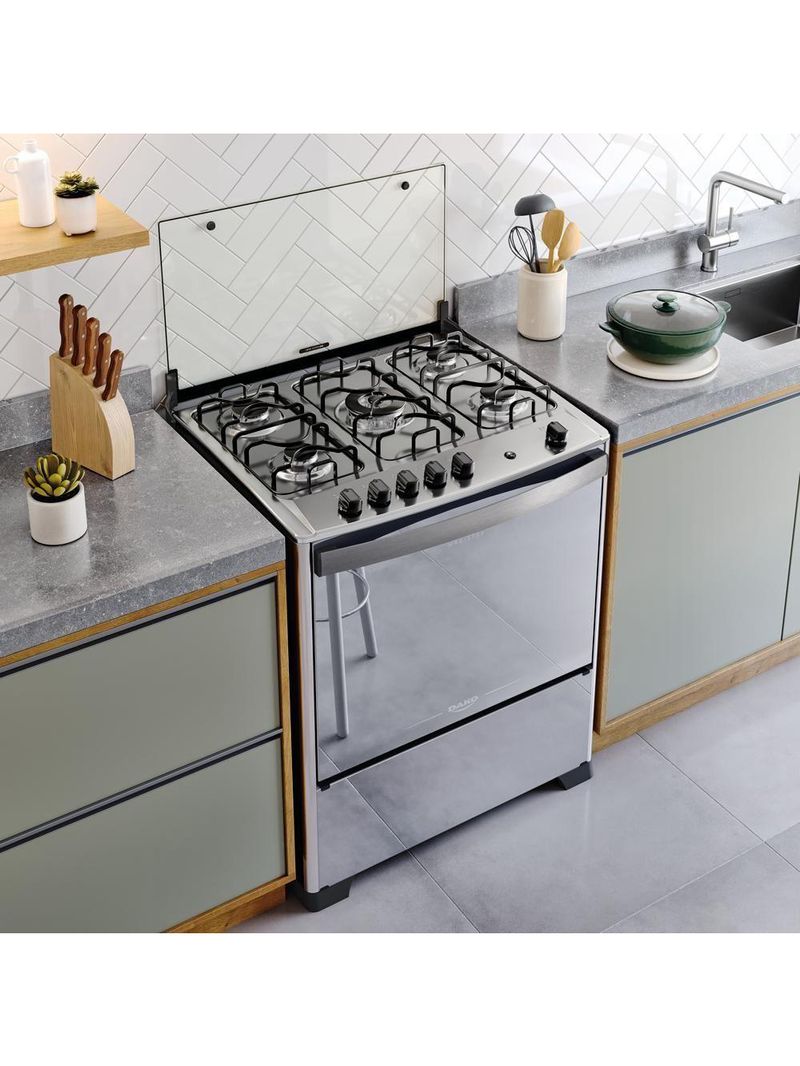 Fogão 5 Bocas Dako Magister Style Espelhado Com Mesa Inox Preto Bivolt