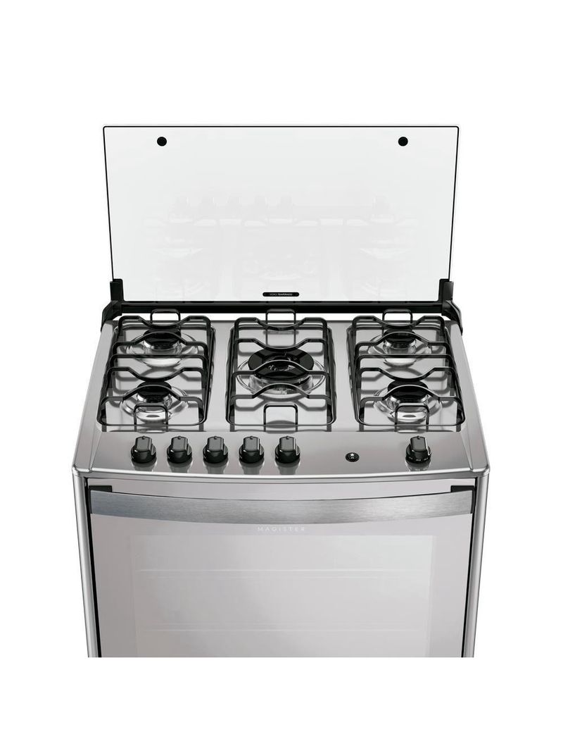 Fogão 5 Bocas Dako Magister Style Espelhado Com Mesa Inox Preto Bivolt
