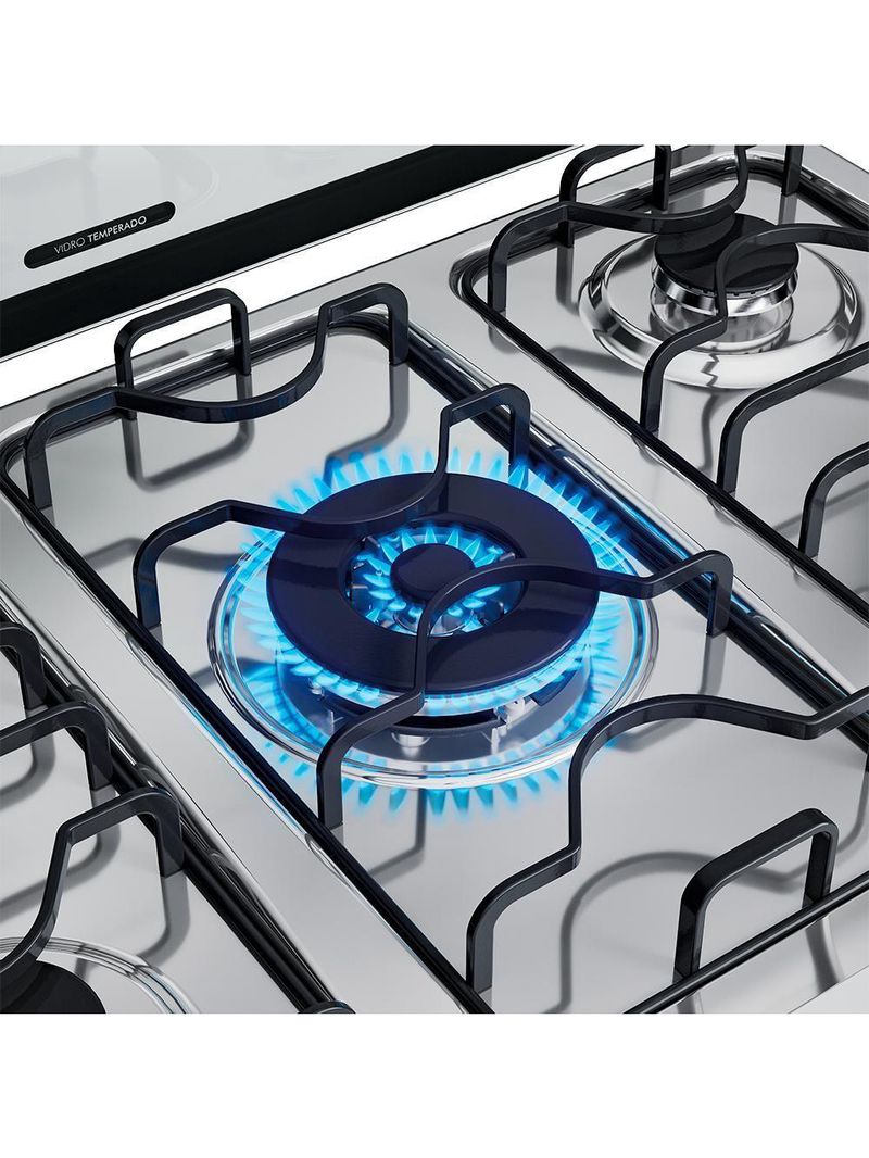 Fogão 5 Bocas Dako Magister Style Espelhado Com Mesa Inox Preto Bivolt