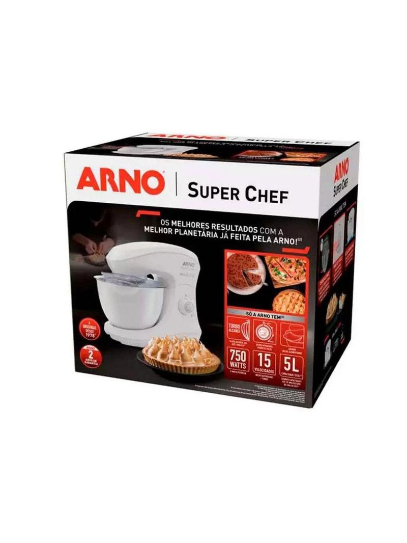 Batedeira Planetária Arno Chef 750w 5L Branca Km00 220v