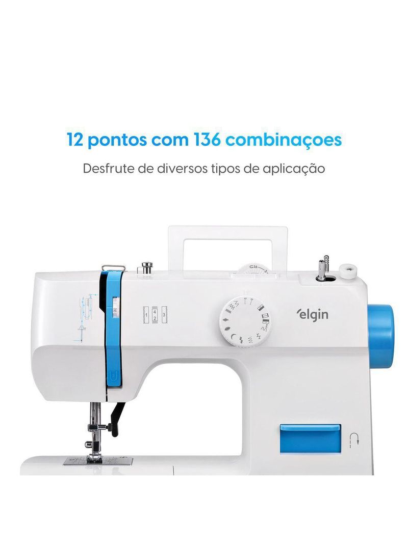Máquina de Costura Futura Plus - 12 Pontos Braço Livre Prega Zíperes e Botões Portátil 220V