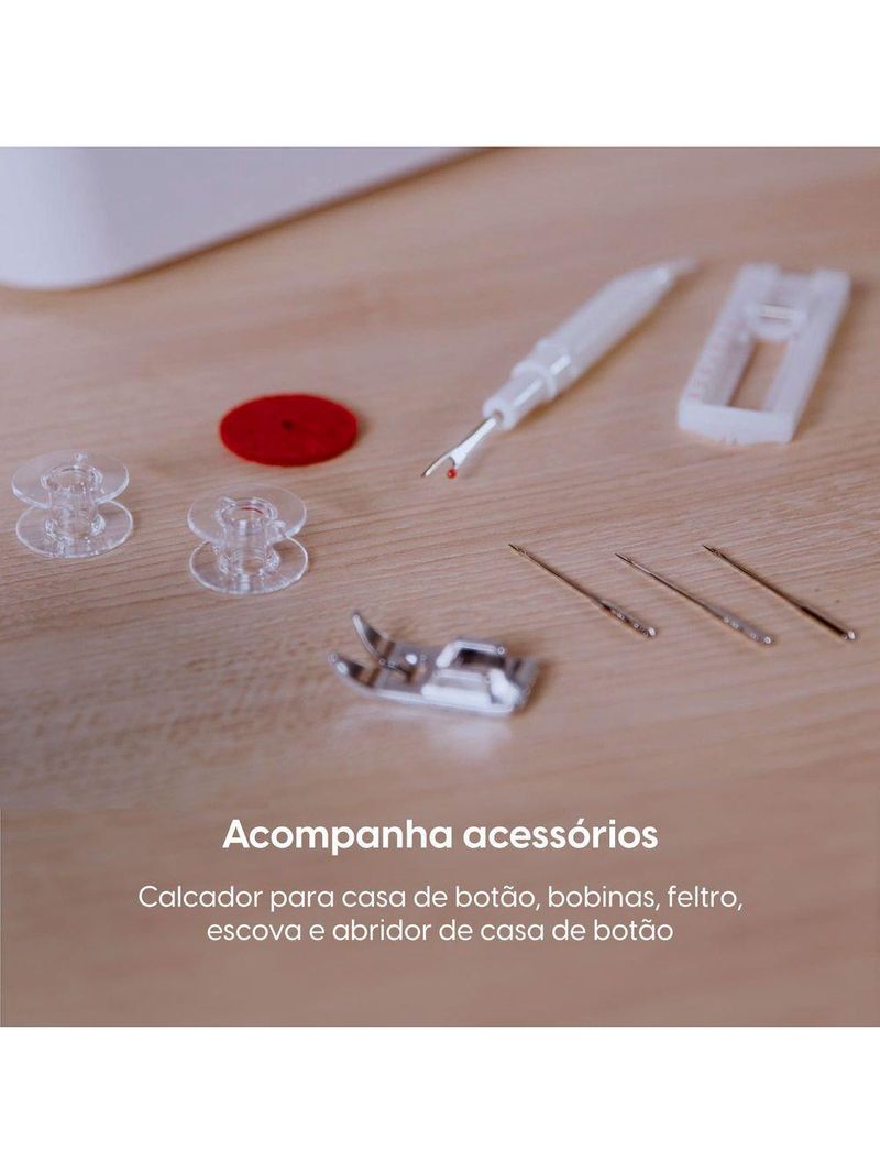 Máquina de Costura Futura Plus - 12 Pontos Braço Livre Prega Zíperes e Botões Portátil 220V
