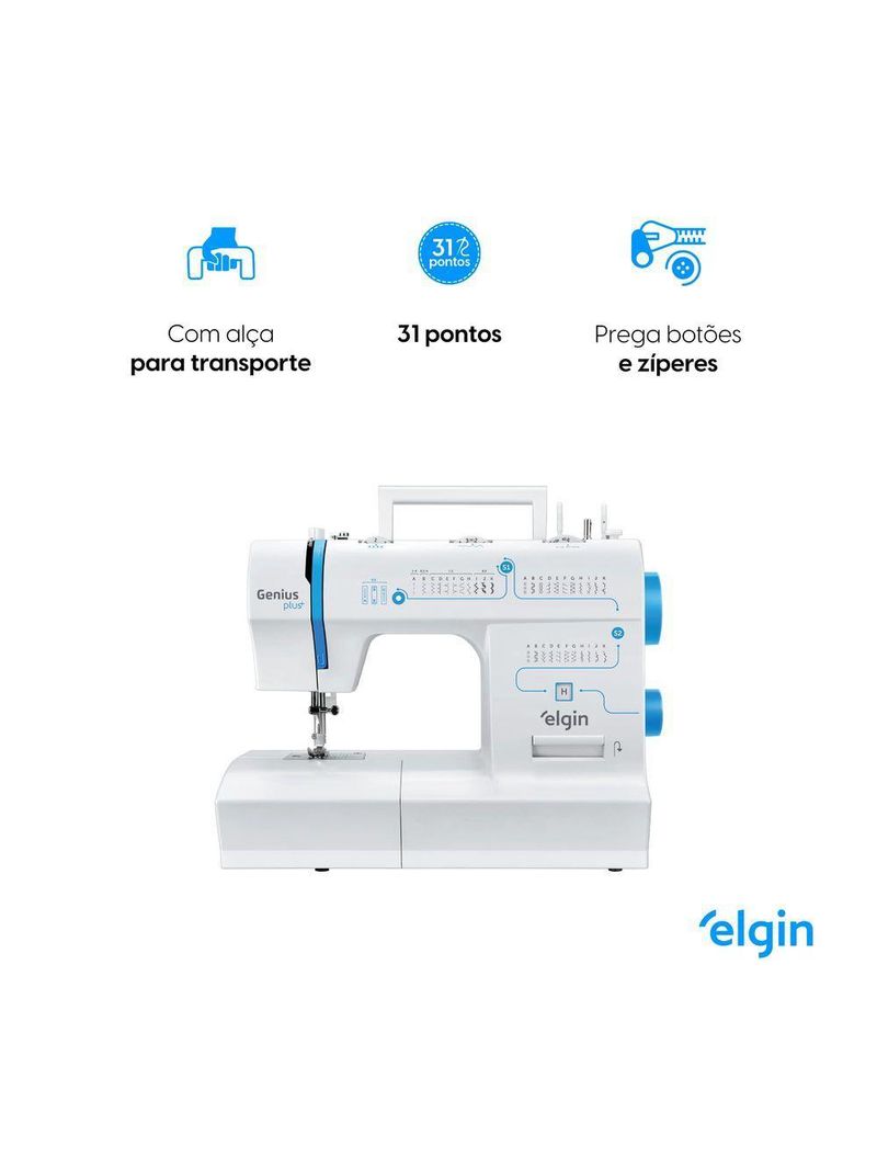 Máquina De Costura Genius Plus 31 Pontos Elgin 110V