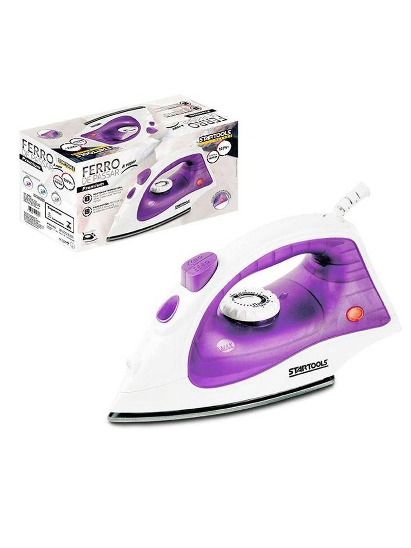 Ferro De Passar à Vapor Roxo Base Antiaderente 1500w 110V
