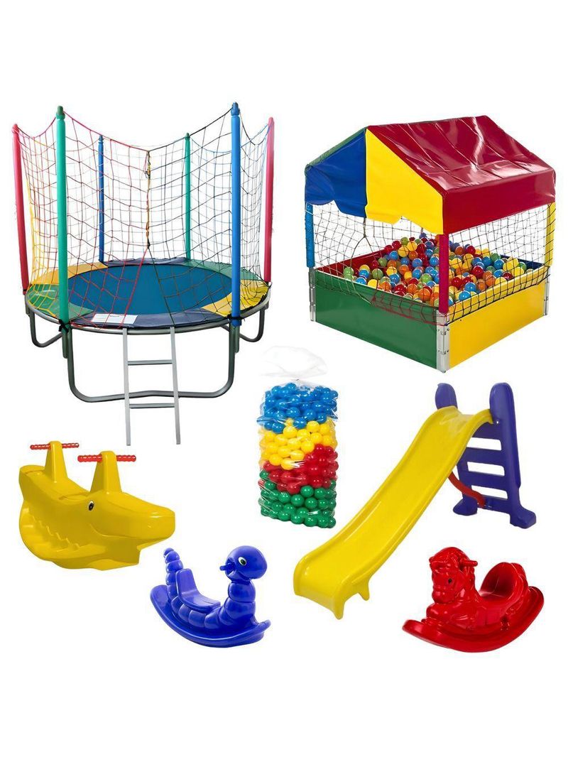 Kit Pula Pula 1,83m + Piscina De Bolinhas 1m + 500 Bolinhas + Escorrega Médio + 2 Gangorra 1l + 1 G2