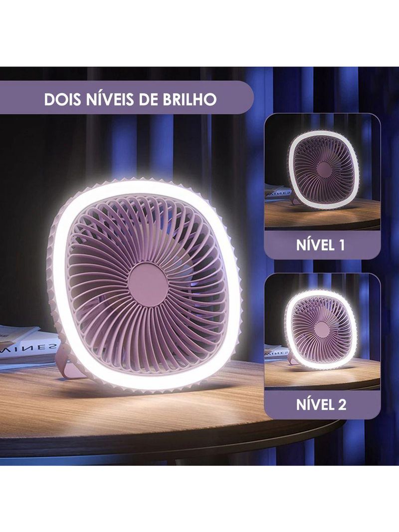 Mini Ventilador De Mesa Luz Ring Light Usb Portátil Potente Silencioso Lilás