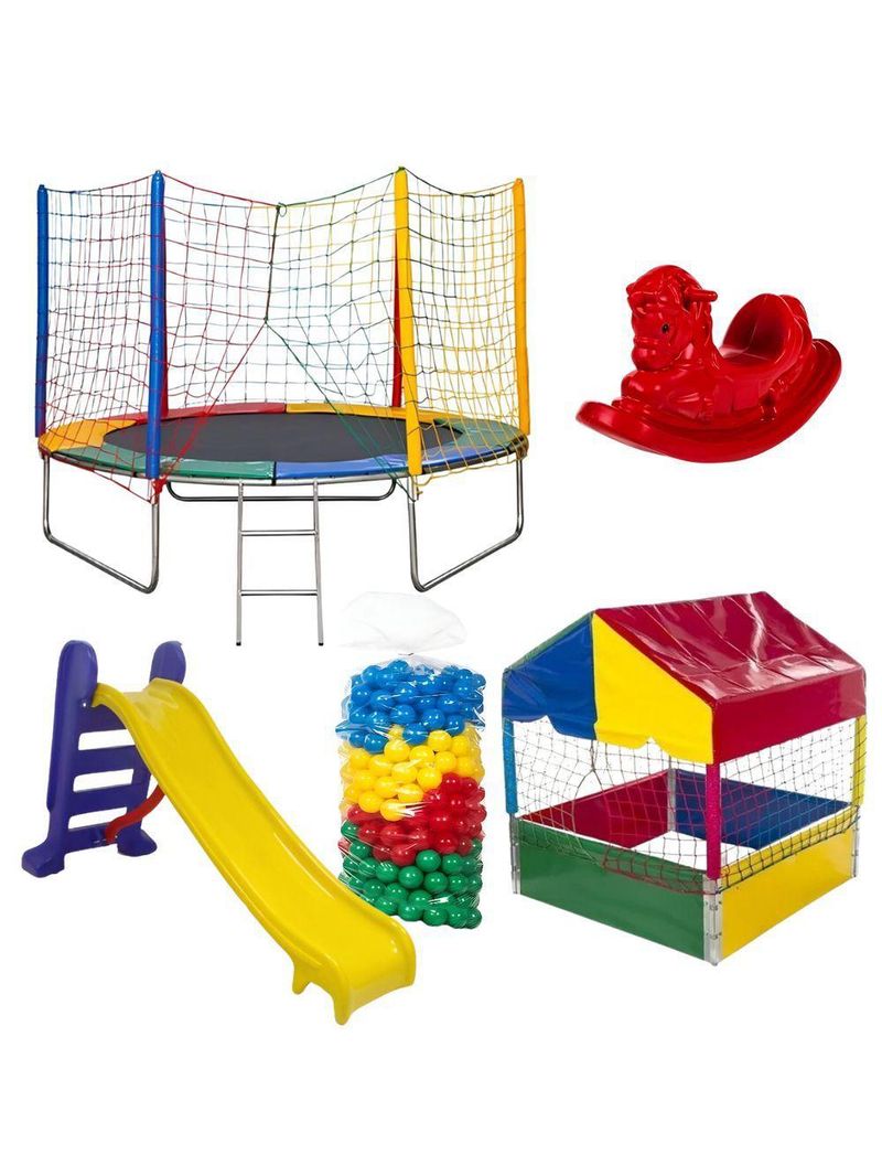 Kit Pula Pula 2,44m + Piscina De Bolinhas 1,00m + 500 Bolinhas + Escorregador Médio + Gangorra 1 L