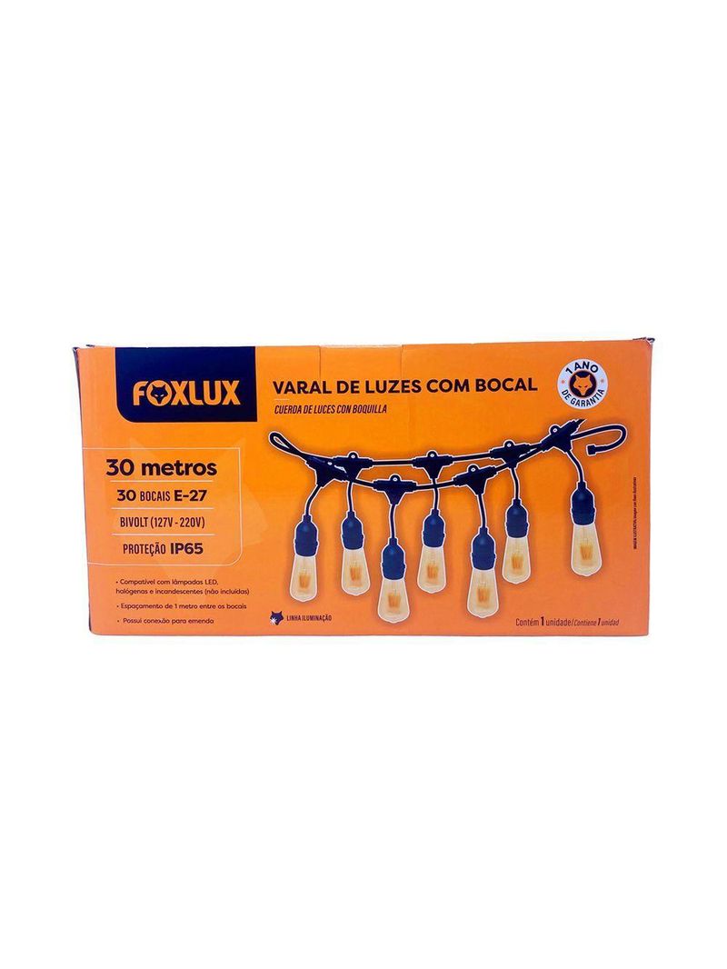Varal De Luzes 30 M Bocal E-27 Bivolt Sem Lampadas Foxlux