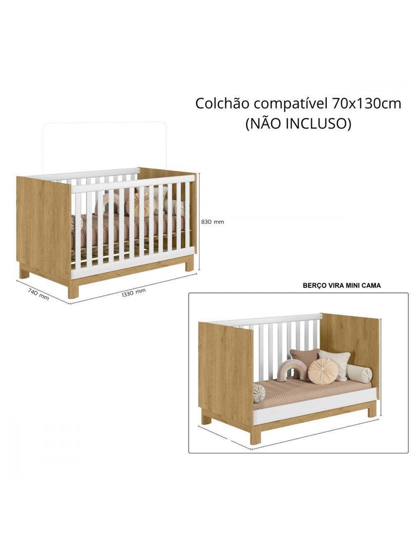 Berço Americano 2 Em 1 Slim Mini Cama Freijo Branco Freijo Com Branco