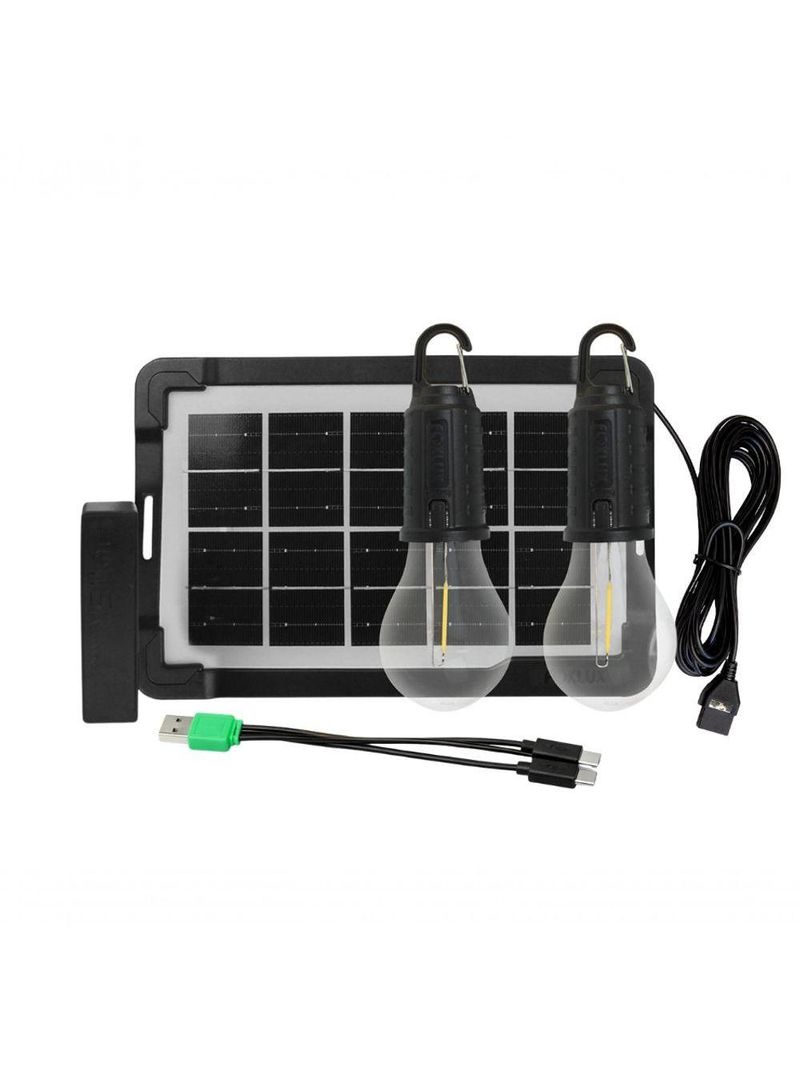Kit Led Solar Foxlux Portátil Com 2 Lâmpadas E Painel Solar