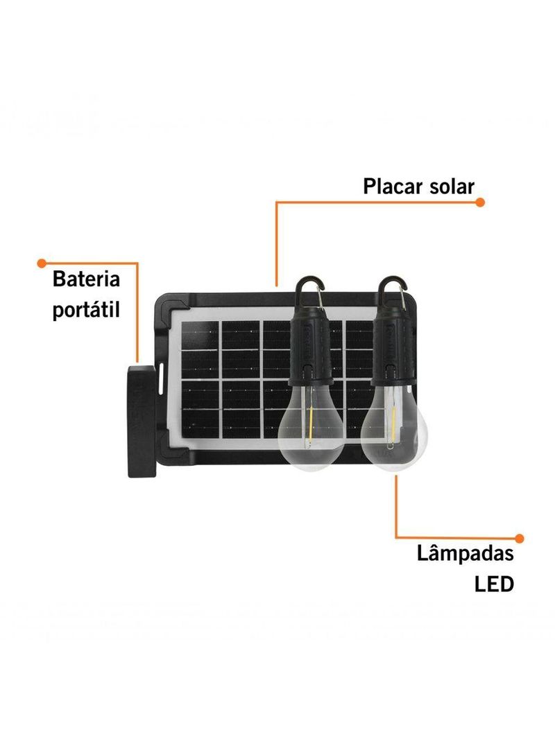 Kit Led Solar Foxlux Portátil Com 2 Lâmpadas E Painel Solar