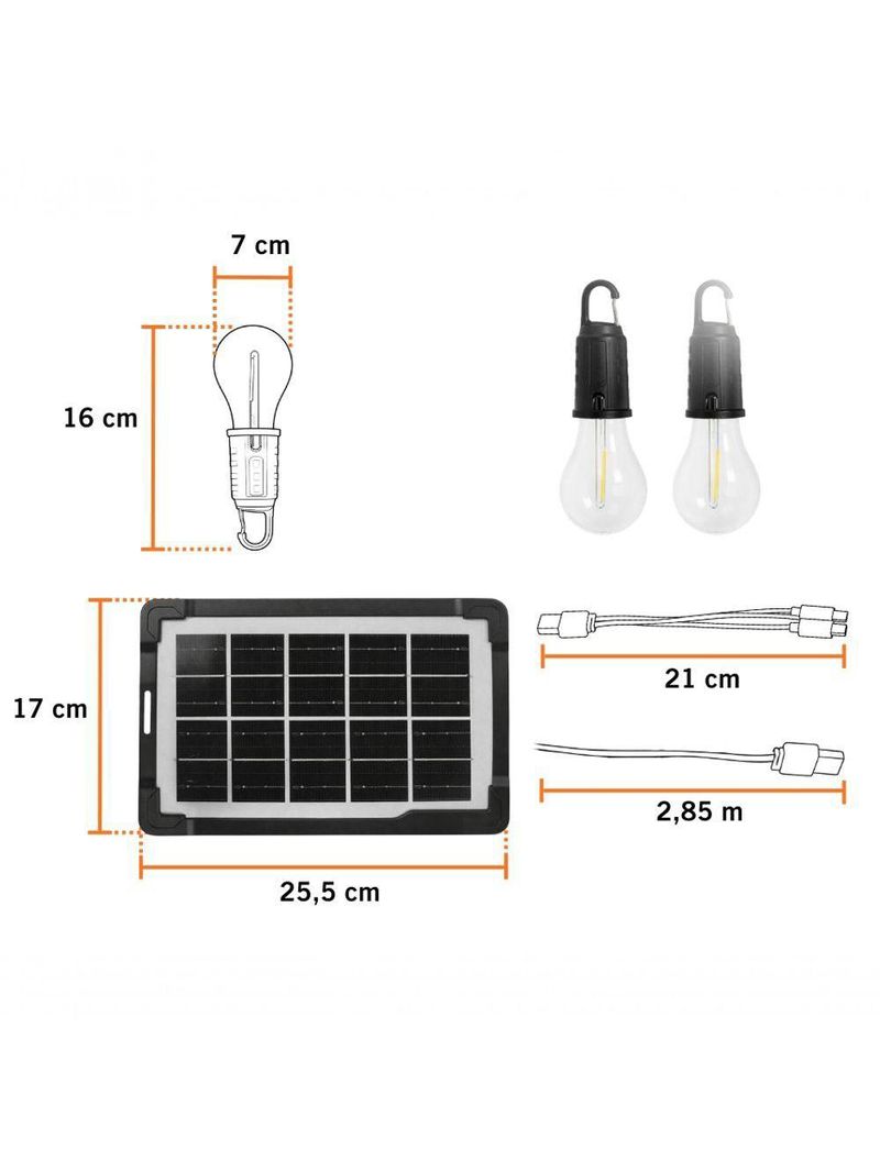 Kit Led Solar Foxlux Portátil Com 2 Lâmpadas E Painel Solar