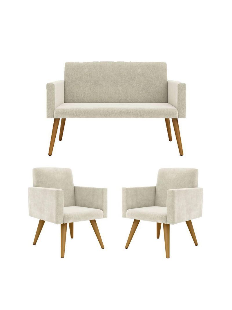 Kit Sofá Namoradeira + 2 Poltronas Decorativas bege