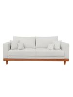Kit 2 Poltronas Living + Sofá 3 Lugares Base Madeira Linho Bege