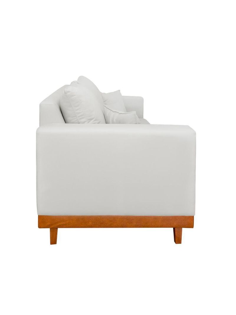 Kit 2 Poltronas Living + Sofá 3 Lugares Base Madeira Linho Bege