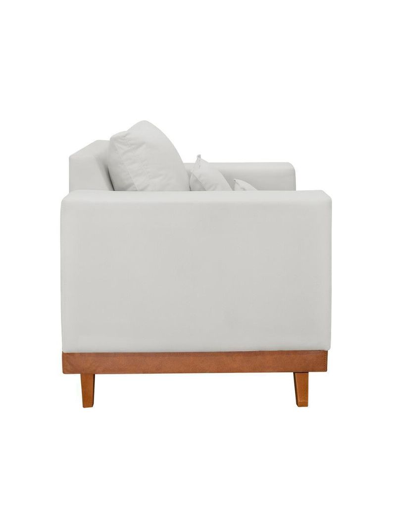 Kit 2 Poltronas Living + Sofá 3 Lugares Base Madeira Linho Bege