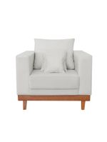 Kit 2 Poltronas Living + Sofá 3 Lugares Base Madeira Linho Bege