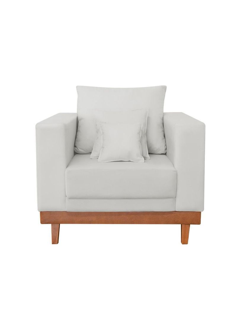 Kit 2 Poltronas Living + Sofá 3 Lugares Base Madeira Linho Bege