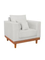 Kit 2 Poltronas Living + Sofá 3 Lugares Base Madeira Linho Bege