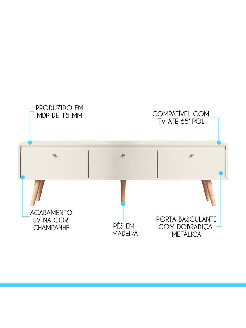 Rack Retrô Memphis Para Tv Até 65 Polegadas 3 Portas Menu Móveis Champanhe